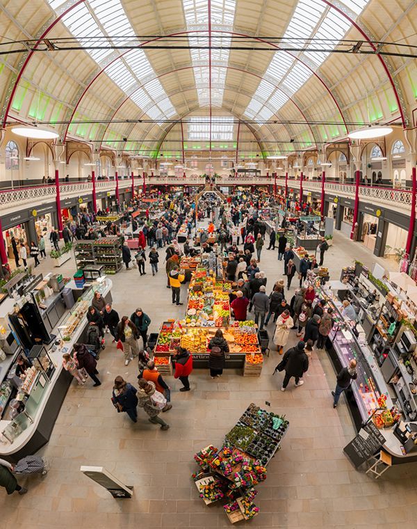 An ariel view of a busy Derby Market Hall